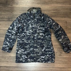 USN NWU Goretex Parka US Navy Digital Camo Jacket Nylon Military Small Long EUC